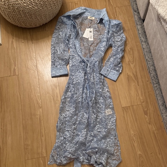 L'AGENCE KAIYA 3/4 SLEEVE LACE DRESS BLUE FOG